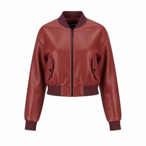 LeMarque Evelin Faux Leather Cropped Bomber Size XS Red Brown Brick Color Syrah